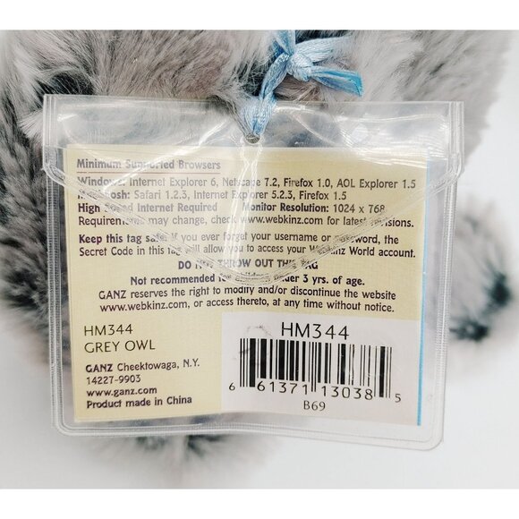 Ganz Webkinz Grey Owl HM344 with Code Plush Stuffed Animal w/Sealed Code - Picture 7 of 7